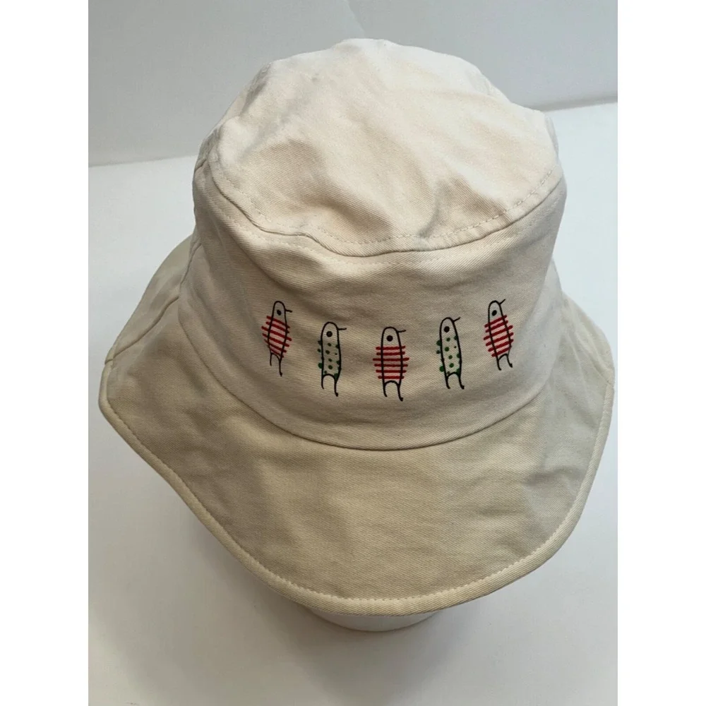 Children's Cotton Bucket Hat Size L/XL Beige with Penguins- ‎ Adorable!